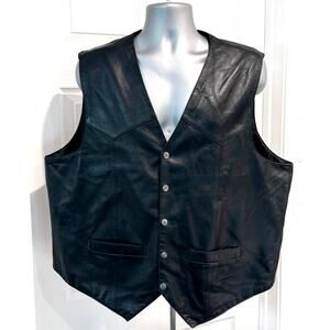 Scully Men's XXL Black Genuine Leather Western Vest Star Buttons Cowboy Biker